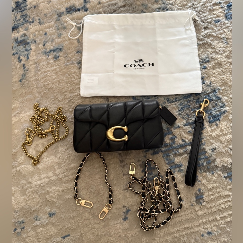 Coach Black Quilted Tabby Wristlet with Gold Chain Bag